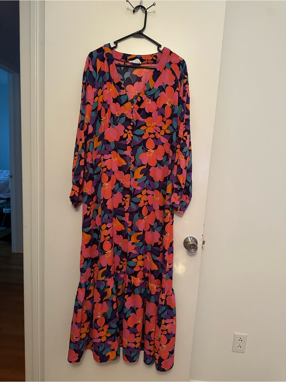 Floral V-Neck Maxi Dress in Pink and Orange